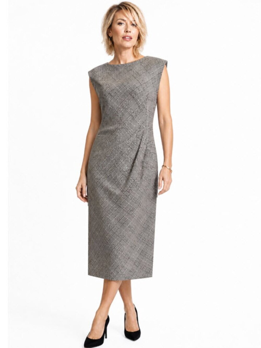 Lafayette 148 NY Houndstooth Wool Midi Dress Pleated Careercore Size 14